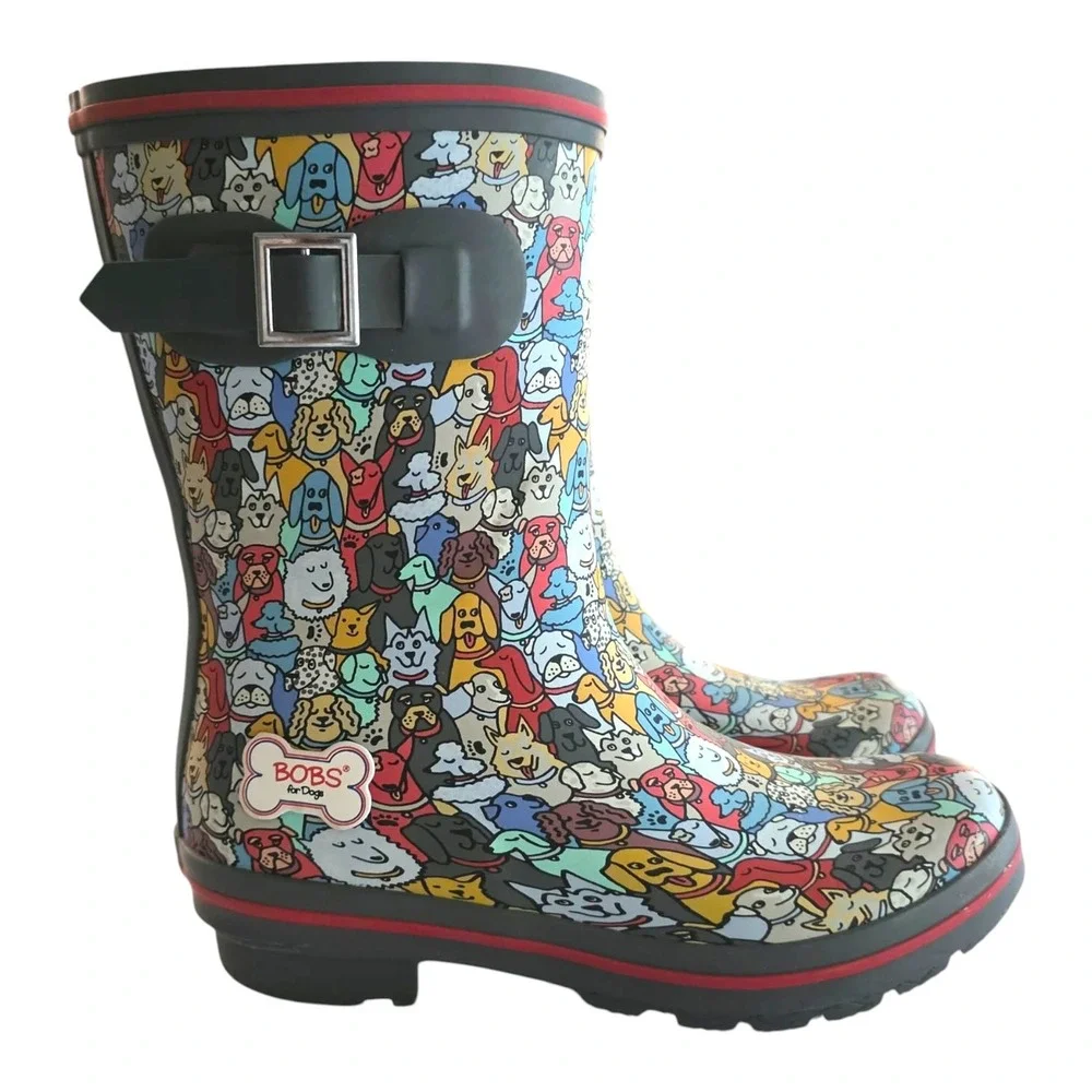Skechers BOBS for Dogs Rain Boots Multi-Color Dog Print Womens 7